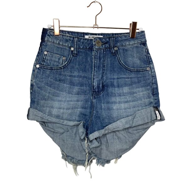 One Teaspoon Bandits High Waist Short Blue Society Cut-off Jean Shorts Size 24 - Picture 2 of 10